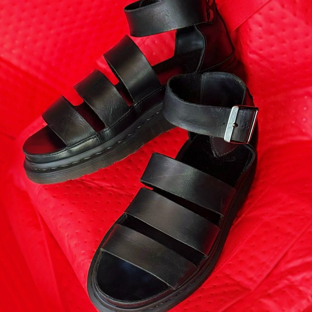 Dr Martens Womens Black Leather Platform Gladiator Sandals - Clarissa (W US9)